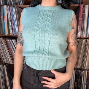 Cable Knit Sleeveless Sweater in Light Blue